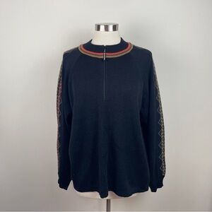 Demetre Vintage Wool Blend Black Orange Long Sleeve Sweater Zip Men Medium